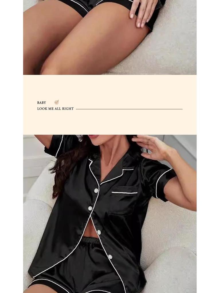 High-End Summer Ice Silk Pajama Set for Women: Sweet, Simple, Short-Sleeved Homewear