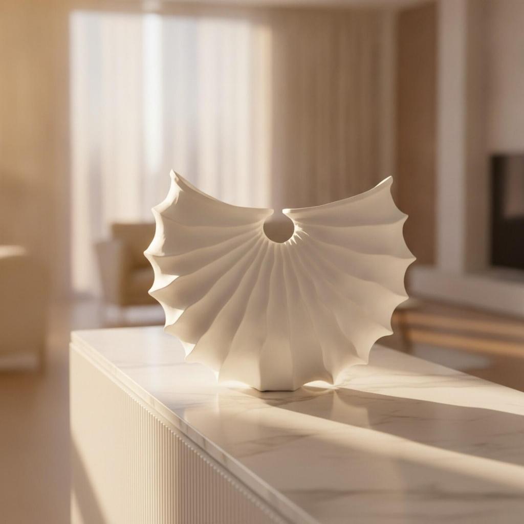 Resin Ornament Textured Shell-Inspired Geometric Vase for Contemporary Interiors