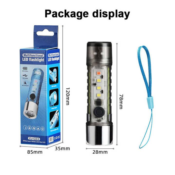 USB Rechargeable Flashlight Portable EDC Pocket Flash Light 6 Modes Outdoor Hiking Camping Mini Flashlight with Tail Magnet