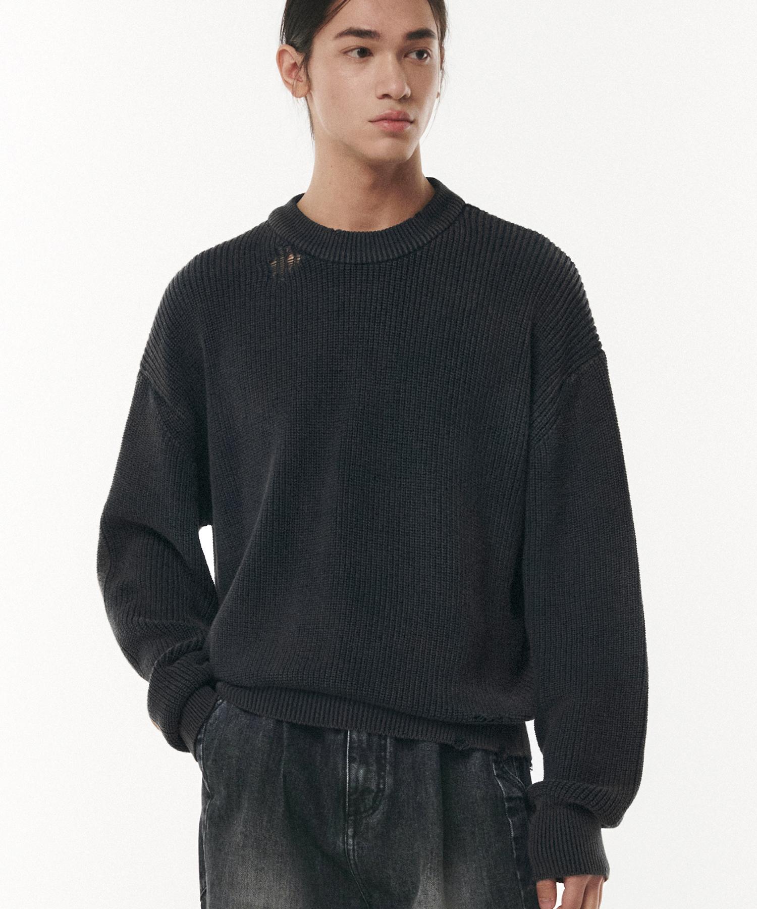 Dop Jason Leather Patched Damaged Knit Blue & Green Blue Gray/L
