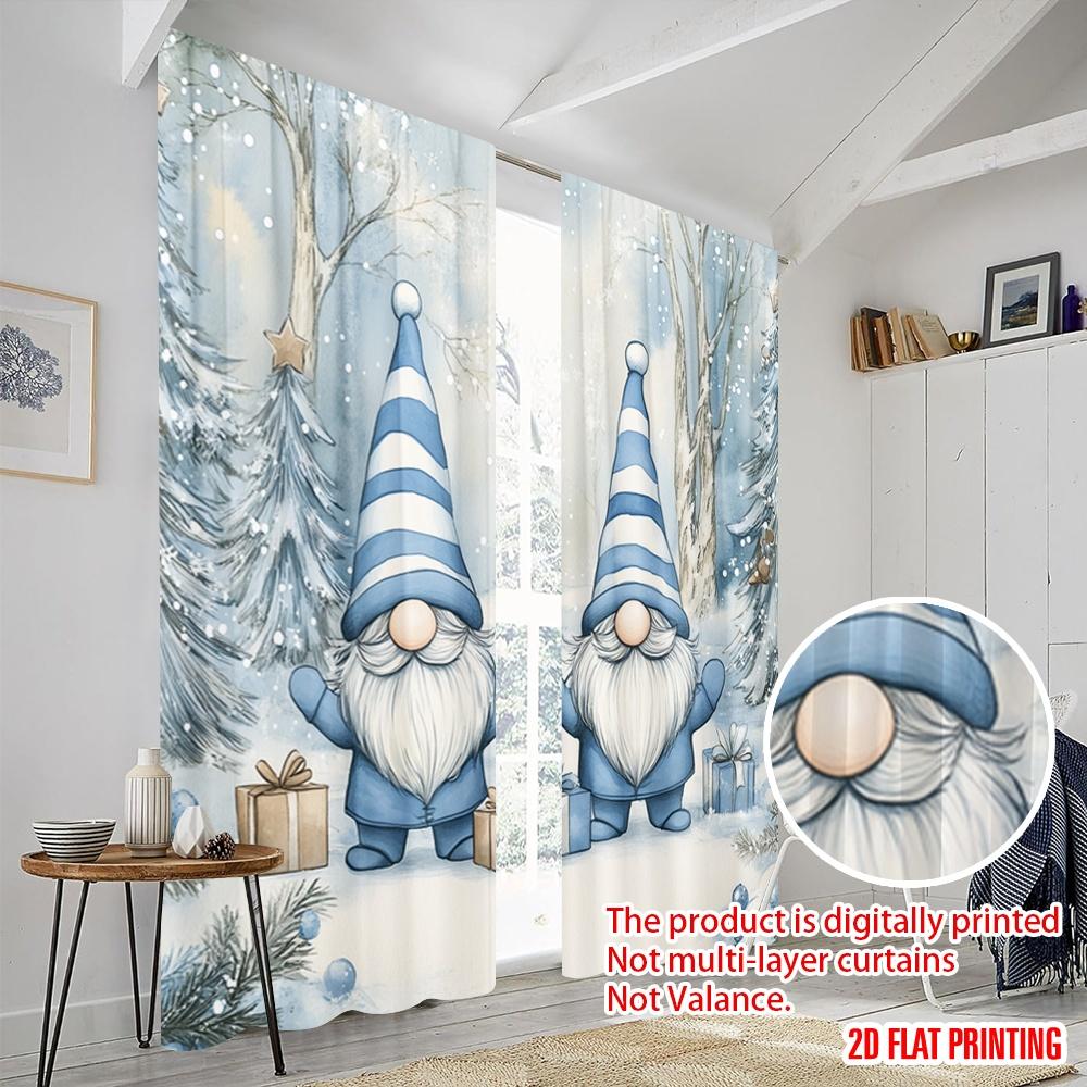2pcs,2D Plane Printing Curtain Fabric Cute Gnomes Christmas Snow Winter (2) Versatile Fabric (without Rod) Holiday Perfect for