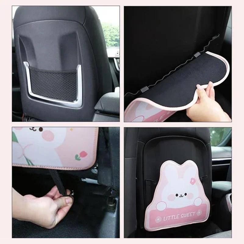 Universal Car Cartoon Animal Bear Bunny Backseat Protector Kick Mat Seat Back Cover Waterproof Leather Anti-Kick Pad For Kids
