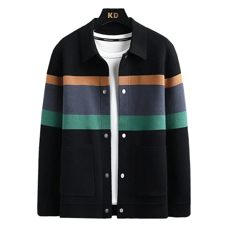 Autumn Winter Fashion Knitted Cardigan Coat Men's Matching Color Casual Loose Sweater Warm Coats Plus Size