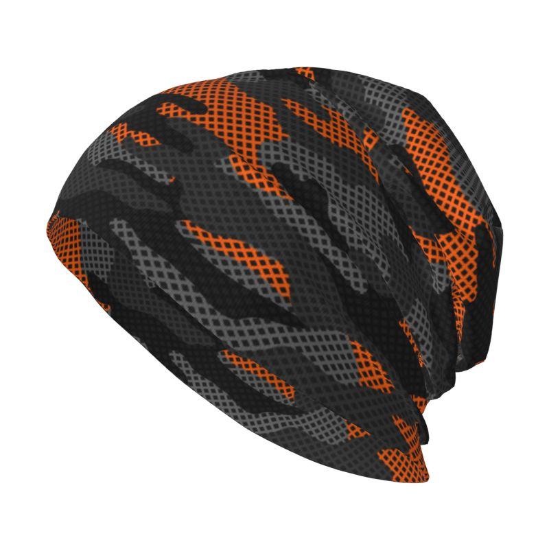 Black and Orange Camouflage Beanie Hat Warm Bonnet Cap Adults Knitted Hat Headwear Vintage Street Skullies Beanies for Women Men