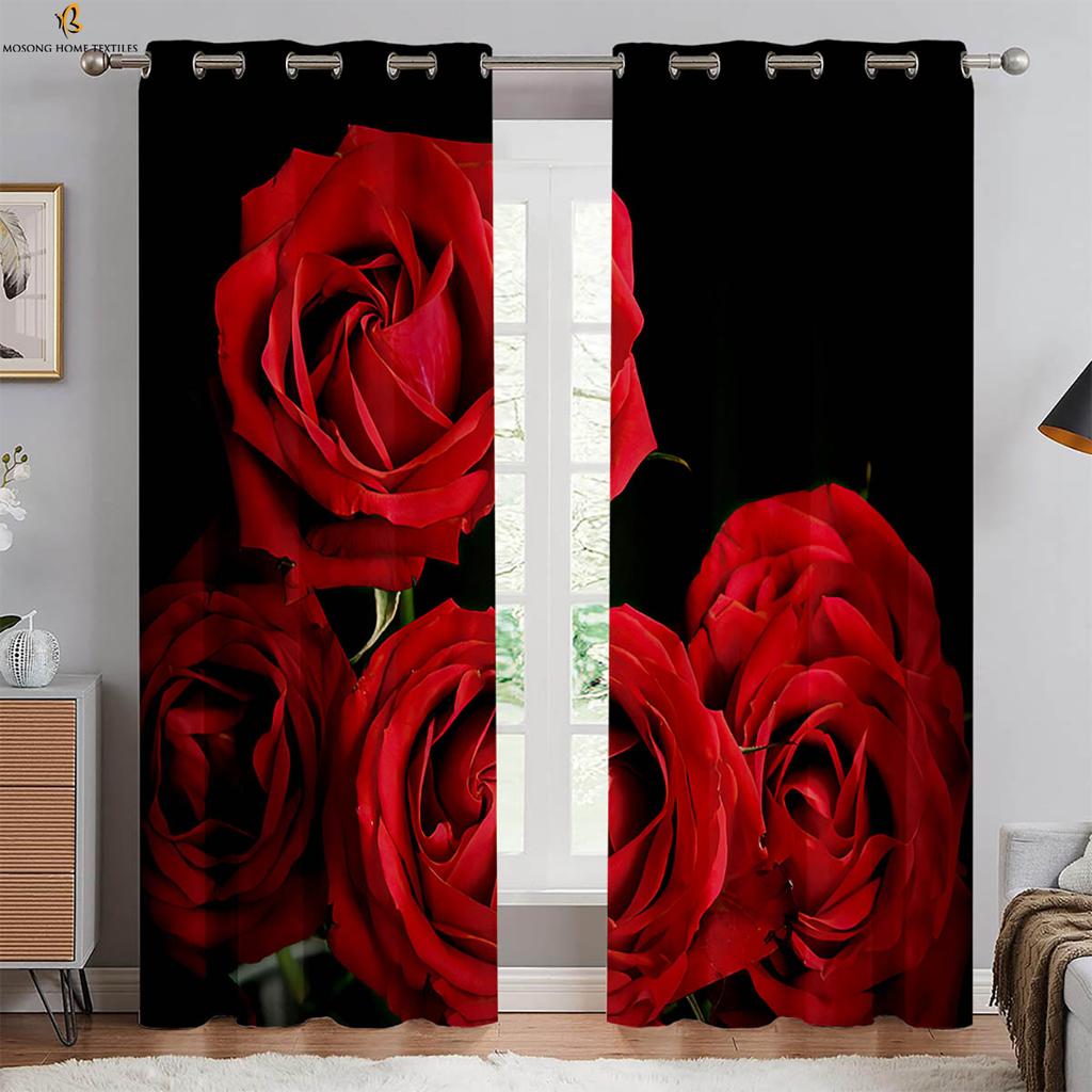 Zasłony z nadrukiem motyli i kwiatów Zasłony we wzór retro czerwonych róż Nadają się do sypialni, salonu, kuchni Zasłony dekoracyjne