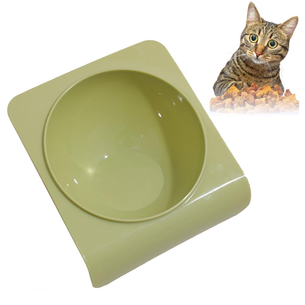 Cat Bowl Tilted Simple Style Refreshing Color Smoothly Odorless Plastic Pet Food Bowl Grass Green