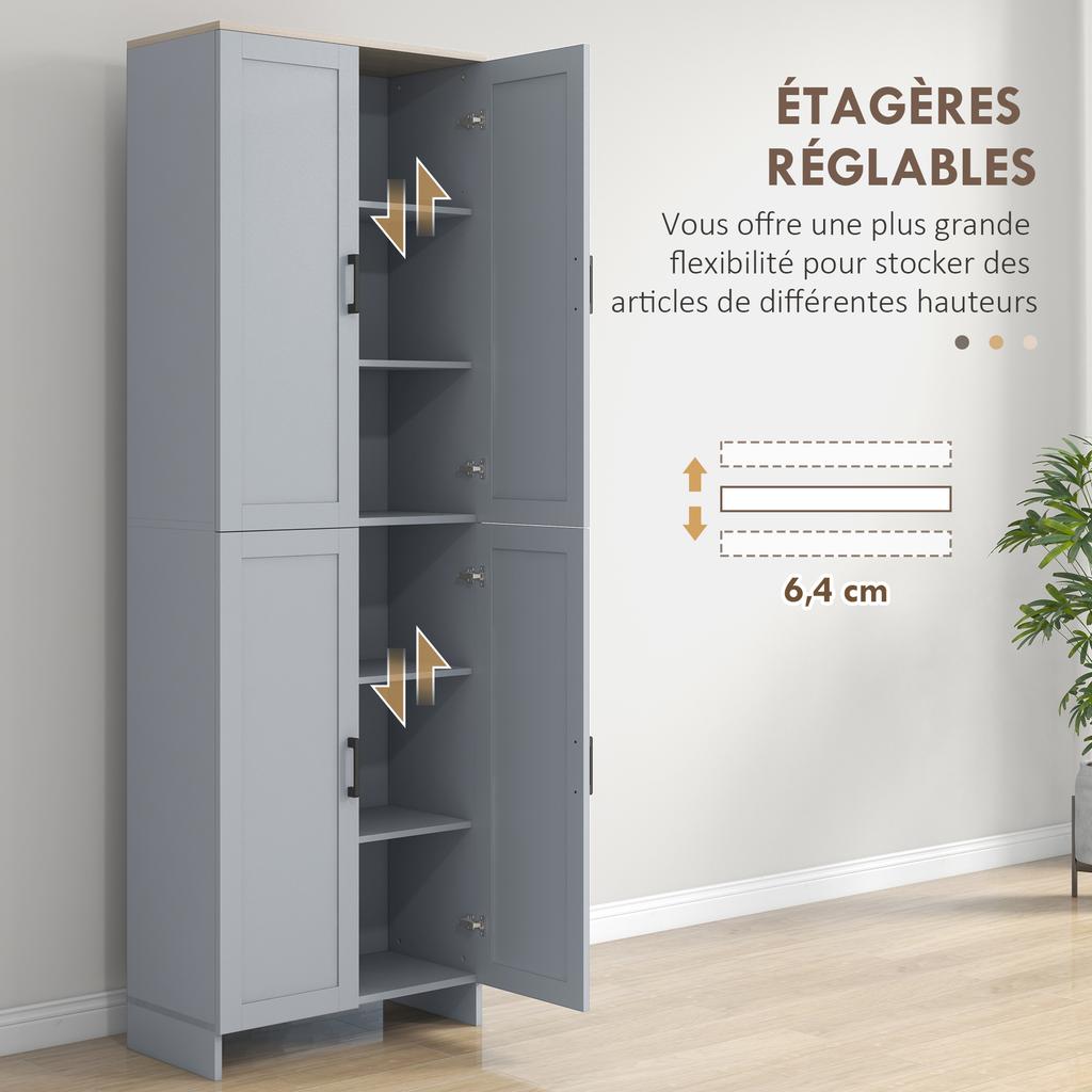 Kitchen Cabinet Height 170 Cm Tall Sideboard with 4 Doors and Adjustable Shelves, Modern Design, Grey
