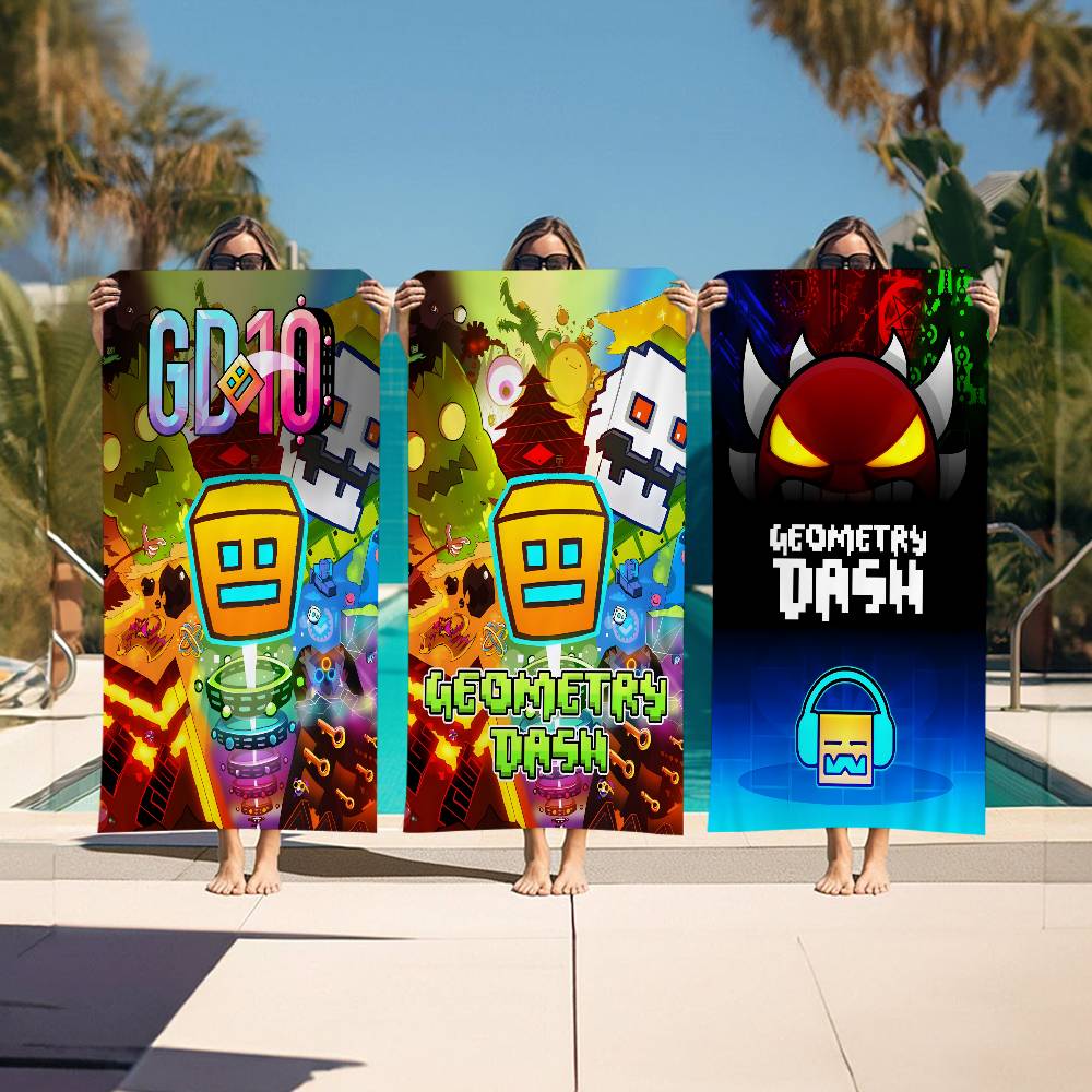 Video G-GameS G-Geometry Dash Microfiber Beach Towel Absorbent Quick Dry Soft Yoga Swimming Resort Mountain Climbing Towel