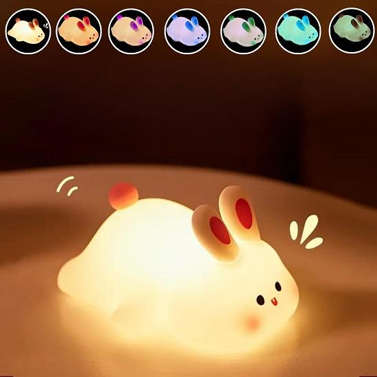 Kinder Niedliches Kleines Kaninchen Nachtlicht Touch Silikon Tier Nachtlampe Wiederaufladbare LED Nachttischlampe Für Kinderzimmer Ideales Geschenk