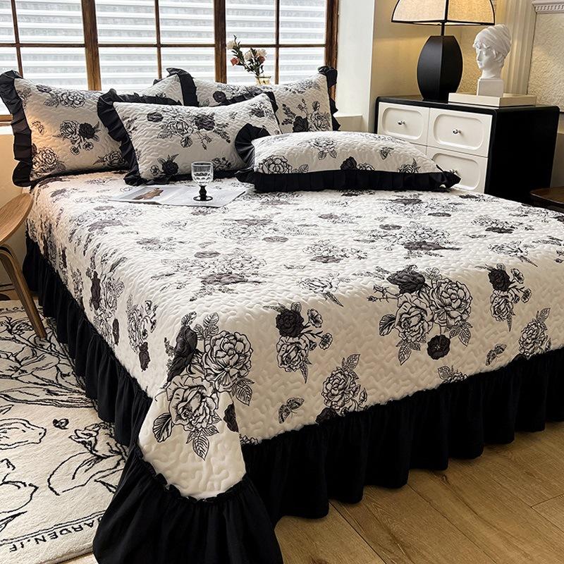French Retro Style Bed Cover Four Season Universal Thick Quilted Double Bedsheet Active Printing Dyeing Printed Pattern Bedcover Same Style Pillowcase