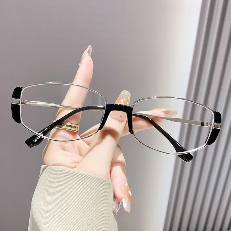 High-End European & American Retro Modern Slim Metal Frame Sunglasses, Tea-Colored Lens