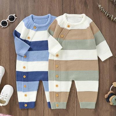 Winter Baby Rompers Clothes Warm Knit Striped Romper Boys Girls Jumpsuits Fall One Pieces Autumn Infant Unisex Playsuits