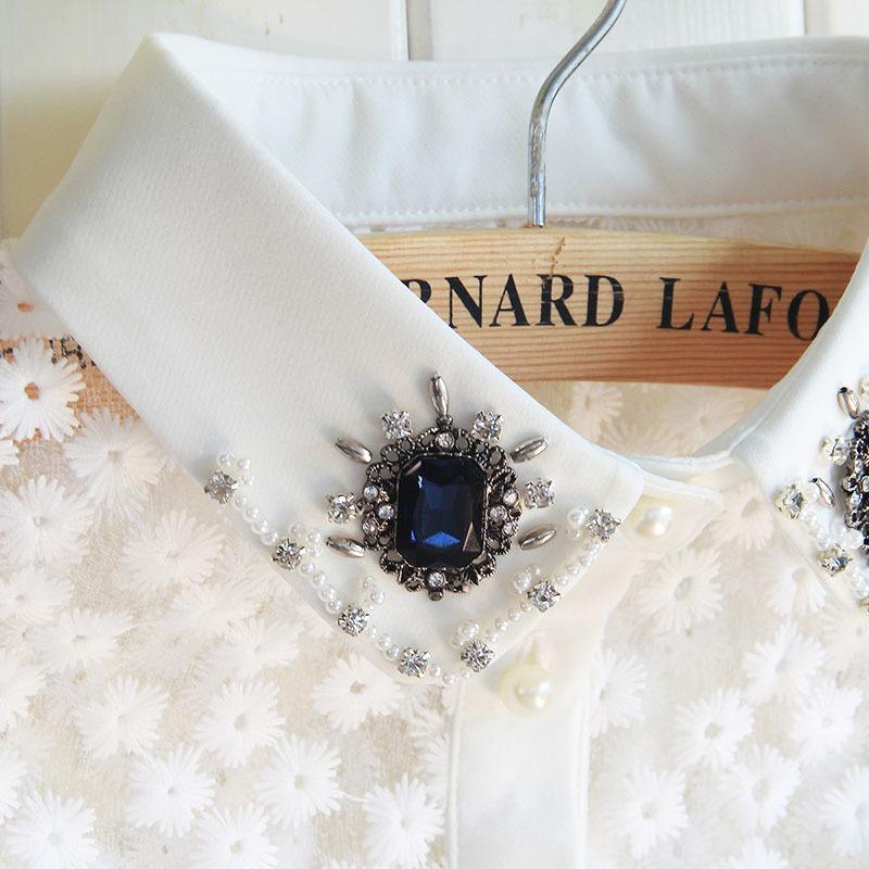 Spring Rhinestone Plum Blossom Lace Shirt Fake Collar Shirt Women'S Fake Collar Sweater Decorative Collar