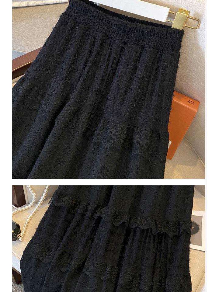 High-Waisted Fleece-Lined Lace Layered Slimming Midi Skirt