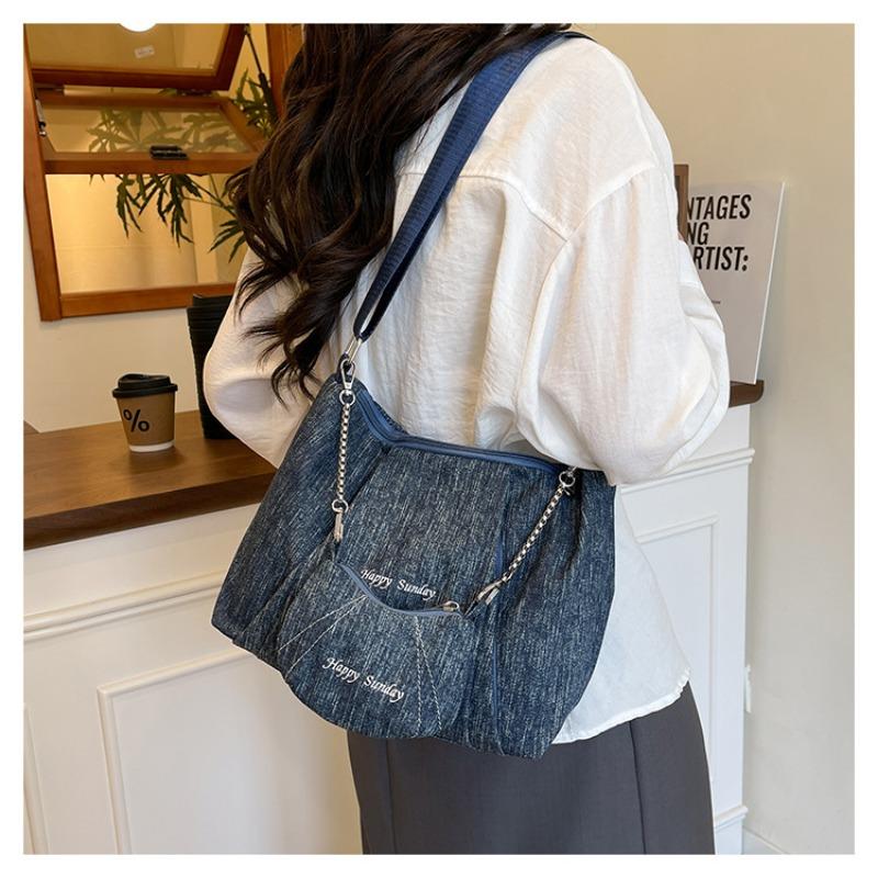 Canvas bag women's large-capacity new summer versatile messenger mother and child bag pleated college student tote bag