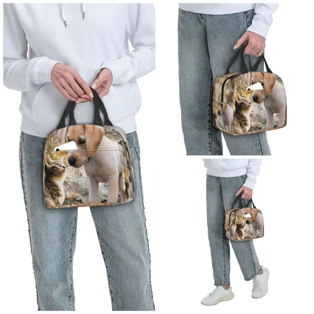 Adorable Dog Puppy And Kitten Friends Insulated Lunch Bag for Office Cooler Thermal Food Box Tote Portable Lunch Boxes Container