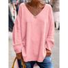 T-shirt Casual da Donna a Manica Lunga Larga, Colore Unito, Scollo a V, Comoda