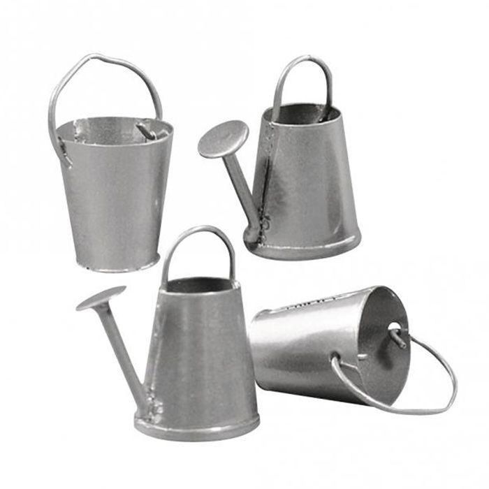 6 mini arrosoirs et 6 seaux en métal 2 cm