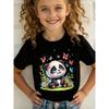 Girls Panda Butterfly Cartoon Print Crewneck Summer Short Sleeve Tee