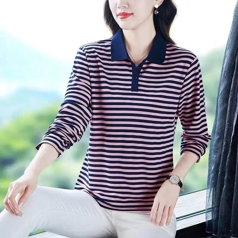 Pure Cotton Women's Versatile Top Long Sleeved T-shirt for Women New Polo Shirt for Middle-aged