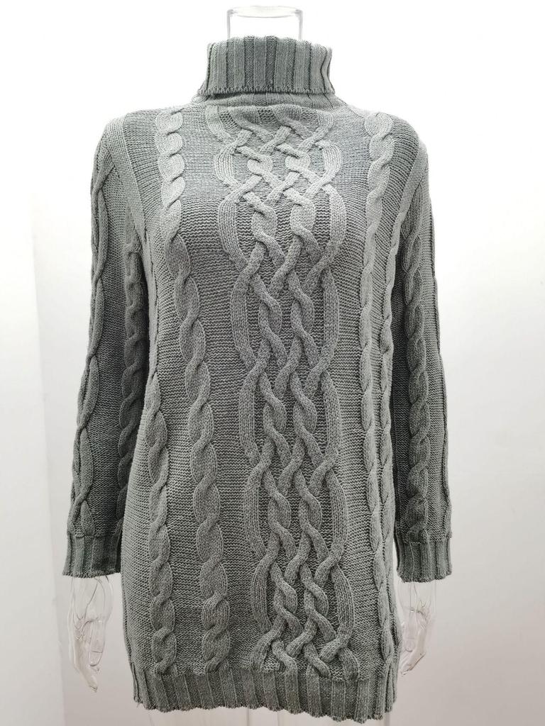 2024 Retro Langarm Slim Strickkleid - Einfarbig, Rollkragen, Dicker Wollpullover für Herbst/Winter