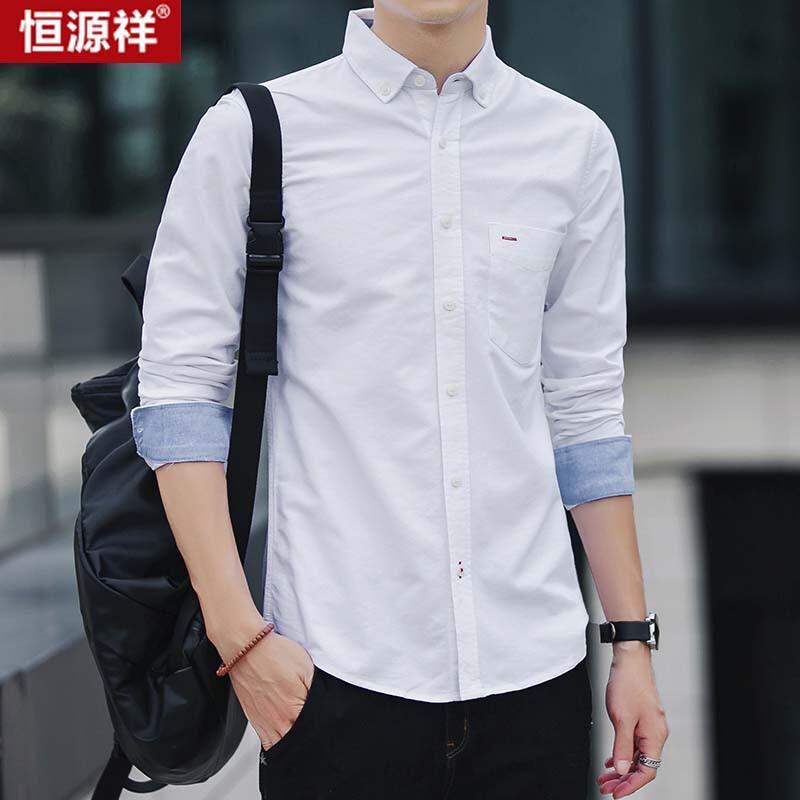 Hengyuanxiang Men s Pure Cotton Oxford Long-Sleeve Shirt L