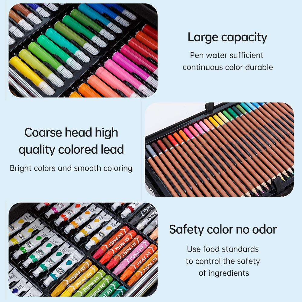 ערכת אמנות דלוקס 145 חלקים של Bisofice עם מארז אחסון מאלומיניום כוללת טושי צבעי מים פלטה