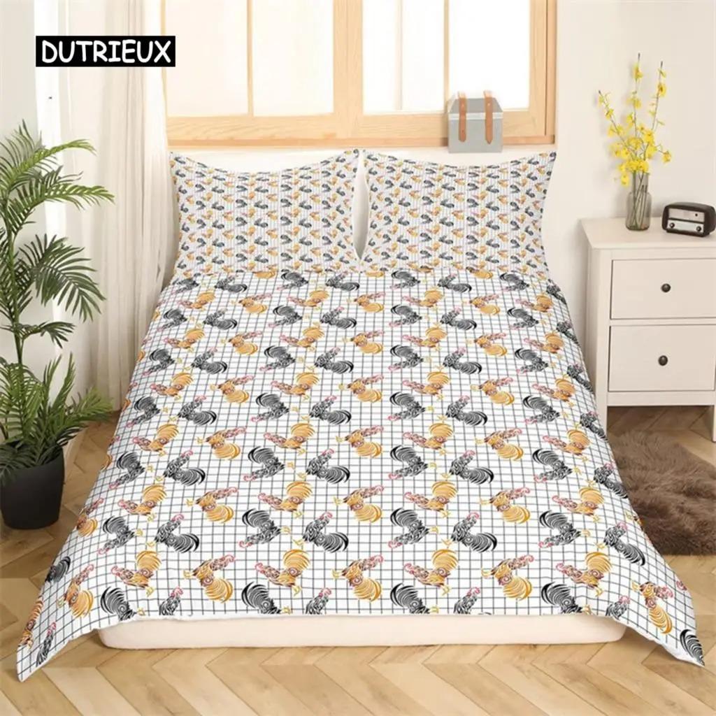 Set de lenjerie de pat cu pui, Queen Farmhouse, animale, pilotă, husă, găină, cocoș, pui, cuvertură, pentru fete, adolescenți, femei, dormitor, decor