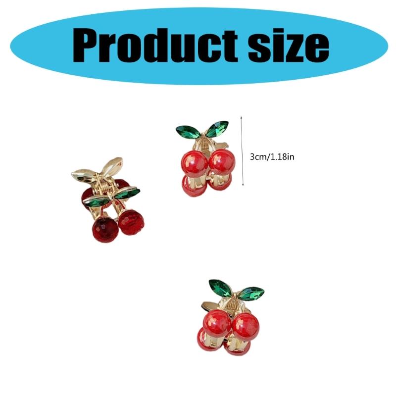 Pack of 2 Small Cherry Rhinestones Hair Claw Clip Elegant Metal Grip Side Claw Clip for Women and Kids Everyday Wear