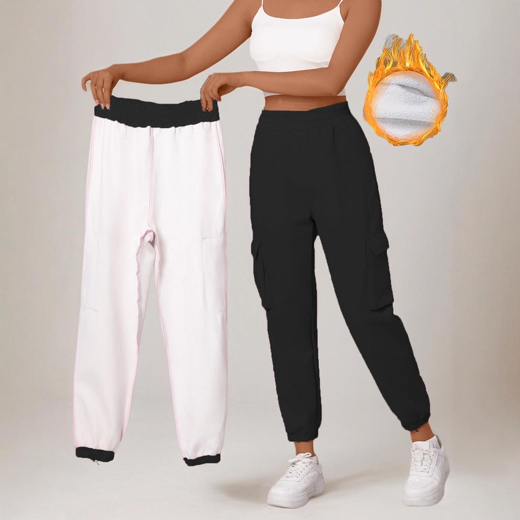 Gefütterte Cargo-Jogginghosen für Damen, lockere Passform, schmal zulaufend, lässige Hose für den Winter, tägliches Tragen