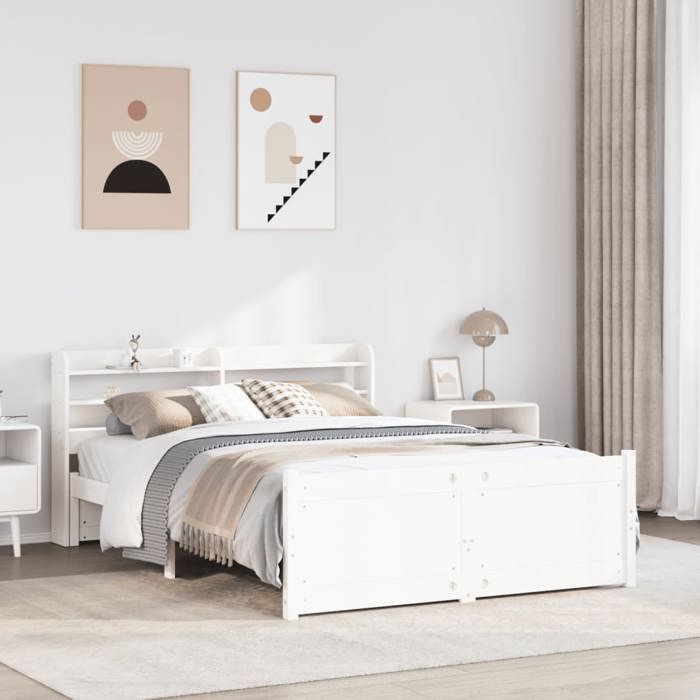 VidaXL Bed Frame with Headboard White 160x200 Cm Solid Pine Wood, Bed, Solid Wood Bed Frame, Bedroom Furniture At 3306767