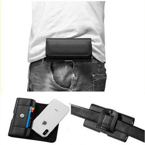 

Universal Leather Waist Bag & Card Holder for 16 Pro Max, XR - Litchi Grain Design XXL чёрный