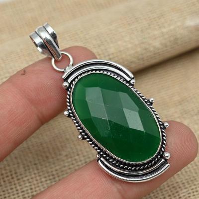 Faceted Green Onyx Gemstone 925 Sterling Silver Handmade Jewelry Beautiful Pendant