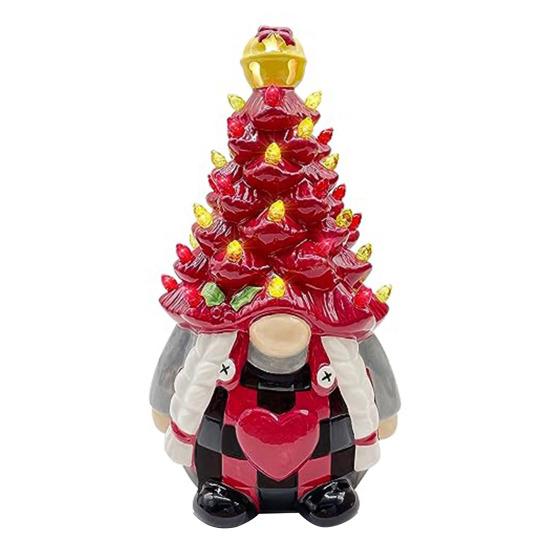 Lighted Christmas Gnome Tree Small Resin Faceless Old Man Christmas Tree Decoration for Holiday