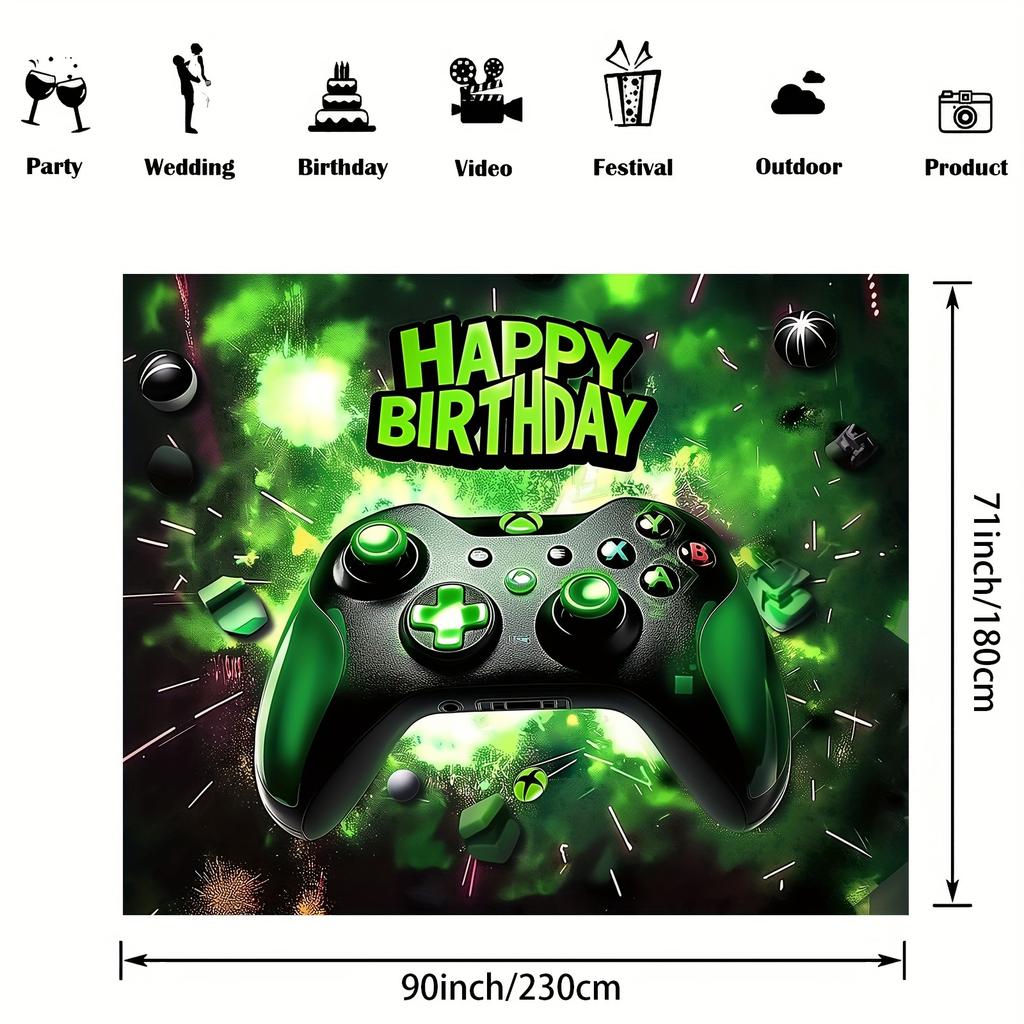 1pc Polyester Game Controller Happy Birthday Background Banner, Multi-purpose Game Themed Party Wall Decoration