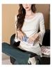 Spicy Girl Plus Size Waist-Cinched Bell Sleeve Women's Slimming U-Neck Long Sleeve Top for Spring, Autumn, Winter.