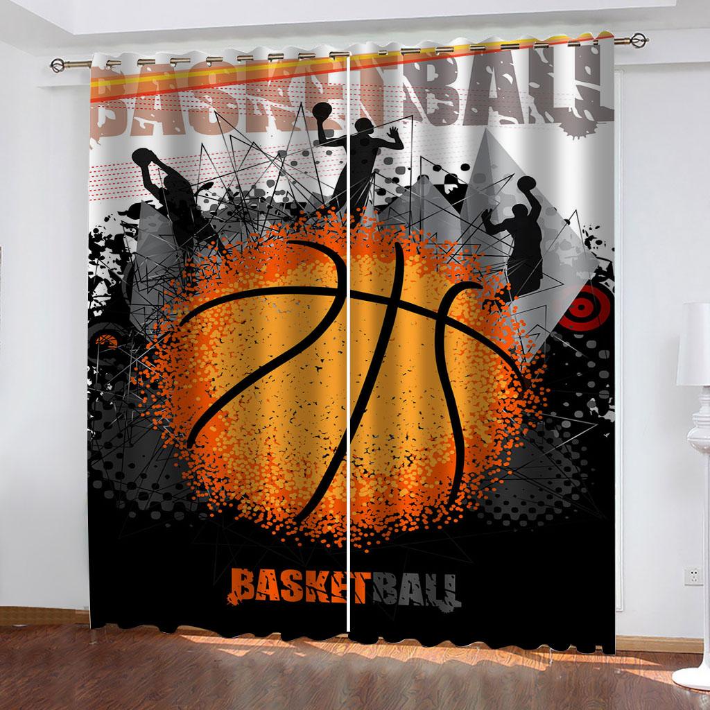 Ready Curtains Cheap 3D Sports Basketball Blakout Curtain, Kids Window Treatment Sets, Bedroom Curtains For Living Room