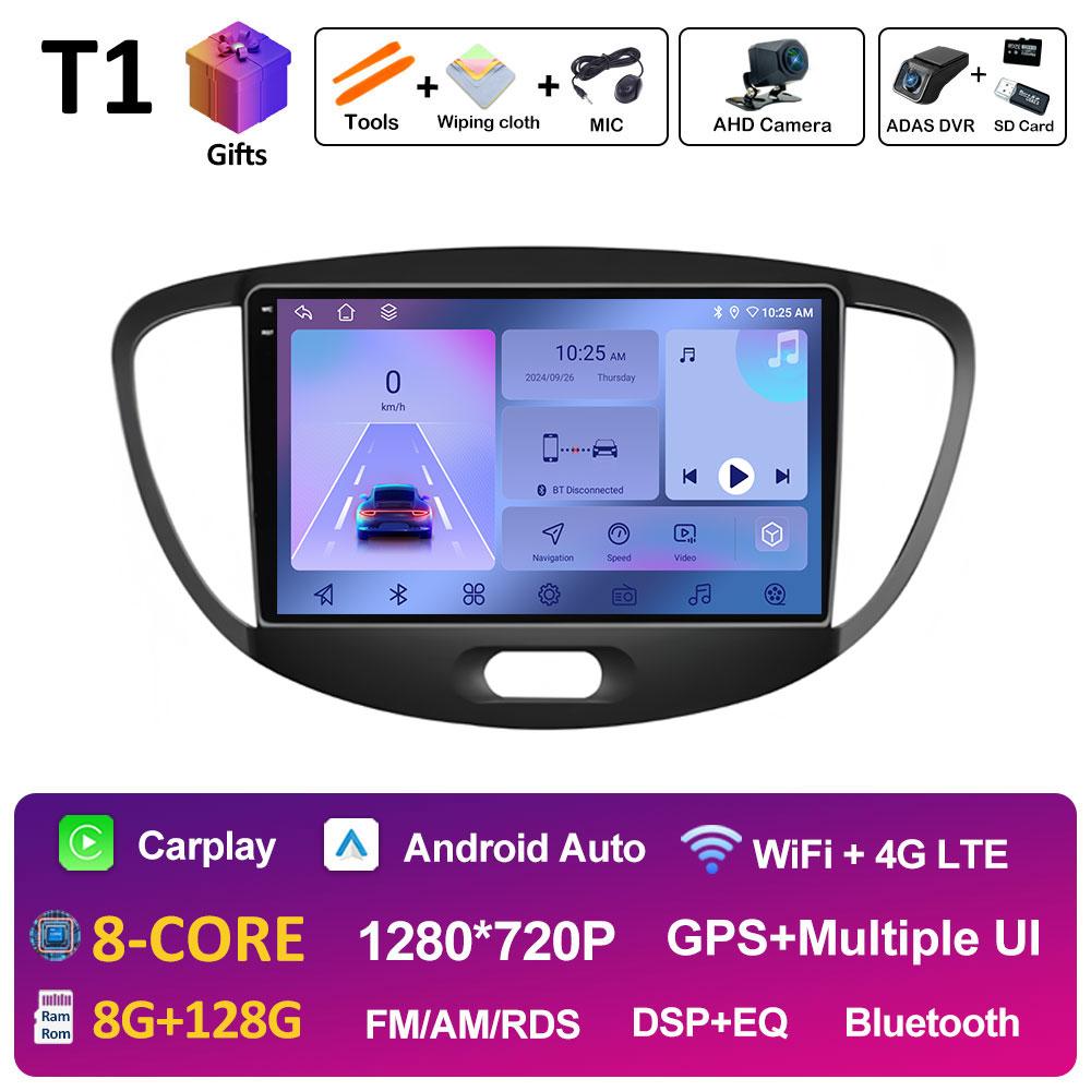 For Hyundai I10 2007 2008 2009 2010 - 2013 Android 14 Wireless Carplay GPS Navigation QLED IPS Screen Bluetooth WIFI Accessories