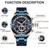 Karen Men's Watch 3 Sub-Dial Analog Steel Business Quartz Clock Blue 8355