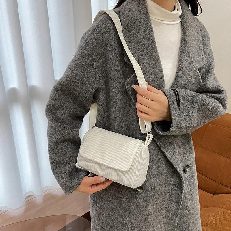 Zipper velvet shoulder bags for women solid casual bag fashion sewing line shoulder bag