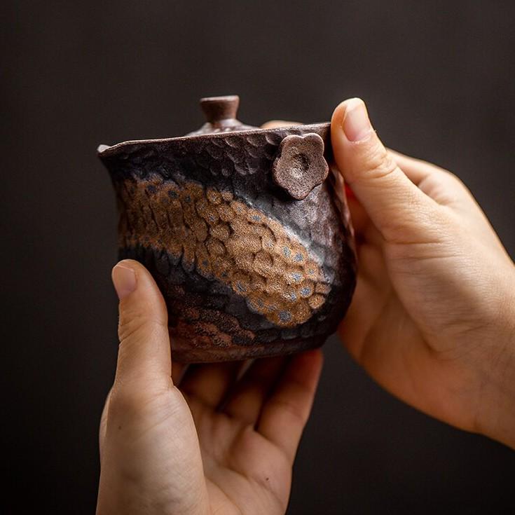 210ml Japanese Style Ceramic Gilded Teapot Vintage Old Rock Clay Coarse Pottery Kung Fu Tea Set