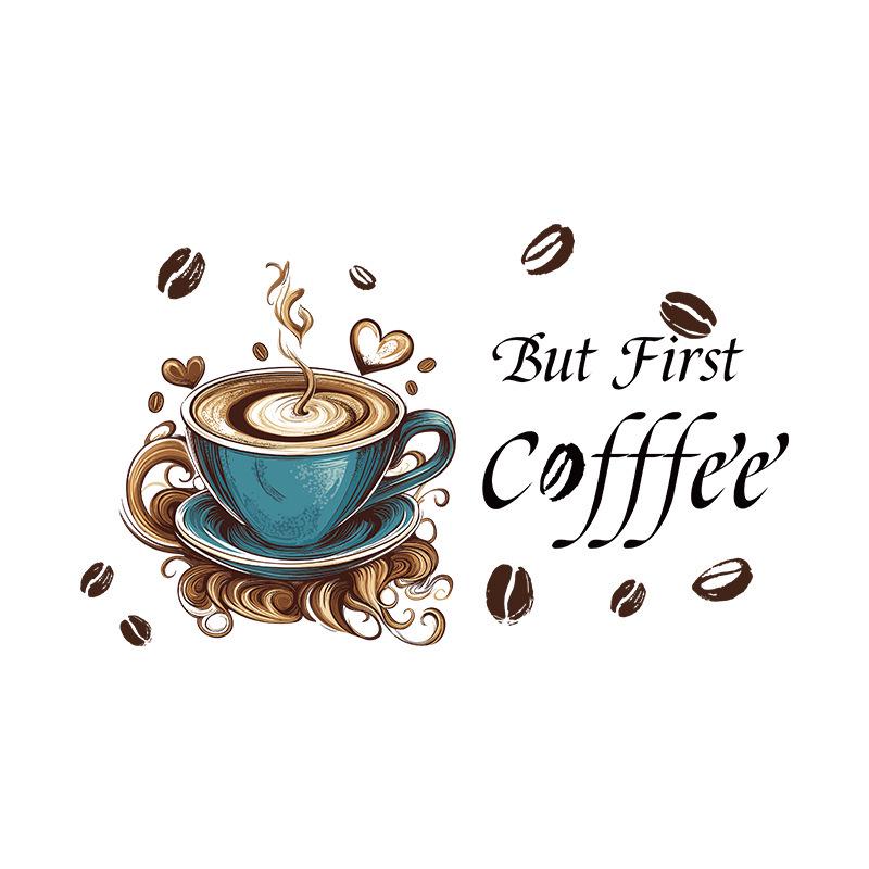 Removable English Coffee Cup Wall Sticker for Kitchen, Bedroom, or Living Room