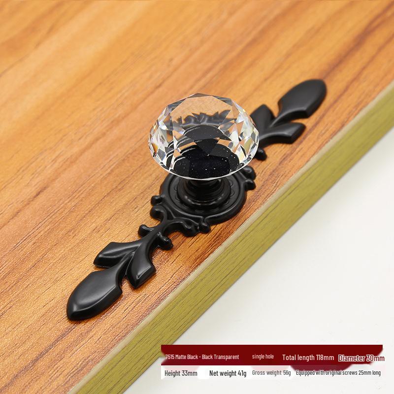 Transparent Black Crystal Pull Handle for Cabinets and Wardrobes - European Modern Design, Solid and Thickened.