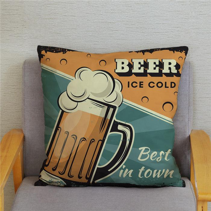 Vintage Beer Cushion Cover Peach Skin Pillowcase Fashion Home Decor Pillowcase Pillowcase