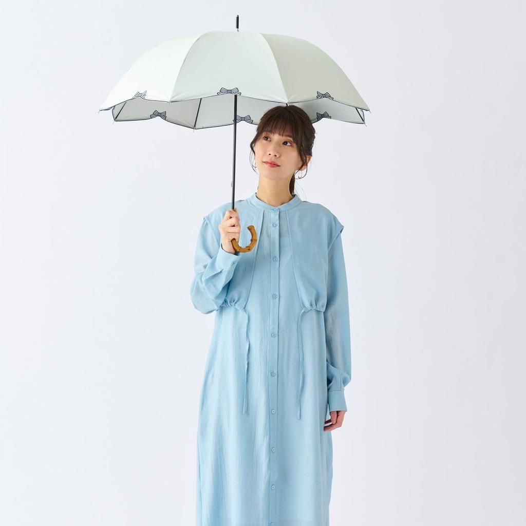 Moonbat Long Sun and Rain Light Heat UV Ribbon White [Esta] Women's Parasol, Protection, Blocking, Blocking, Protection, Scala, 31-230-30269-06,