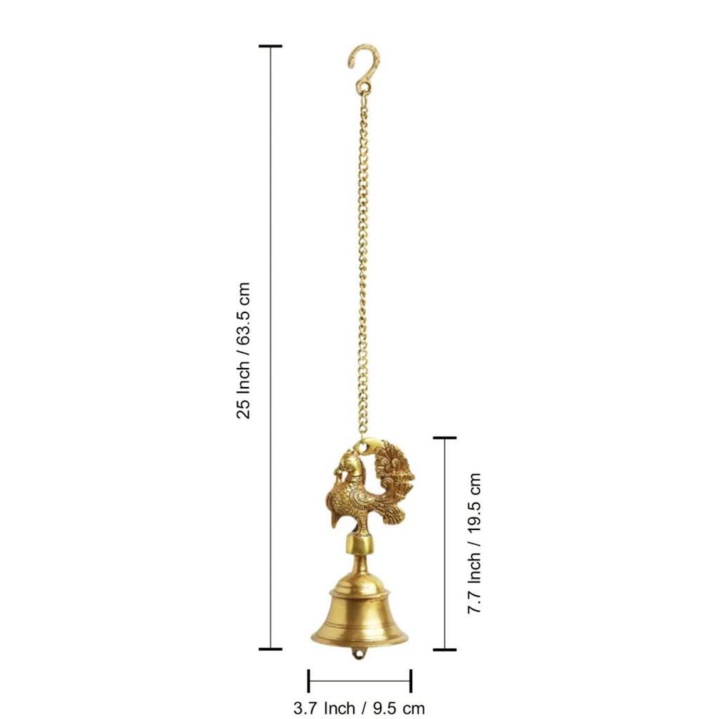 Elegant Peacock' Brass Hanging Bells for Pooja Room  |Ghanti Hanging Bells for Home Decoration Brass Bell for Mandir Bell for Pooja Room