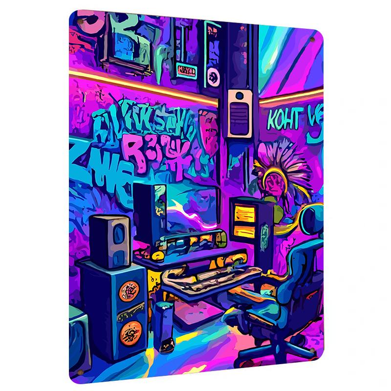

Neon Cyberpunk Gaming Room Metal Wall Art Modern Home Decor Vintage Style Esports Theme Iron Painting 20x30cm（7.8x11.8inch）