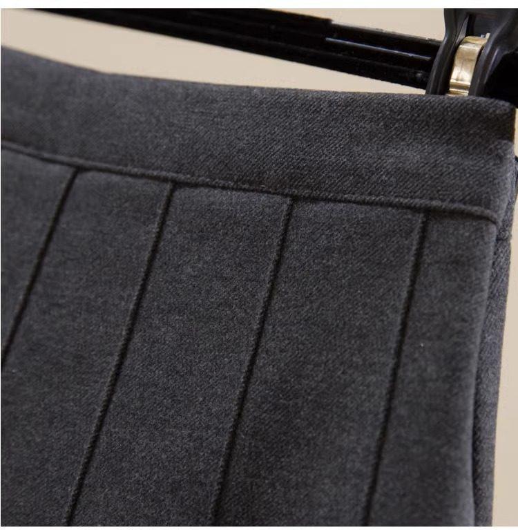 Women's High-Waisted Woolen Pleated A-Line Skirt - Slimming Autumn/Winter Academy Style