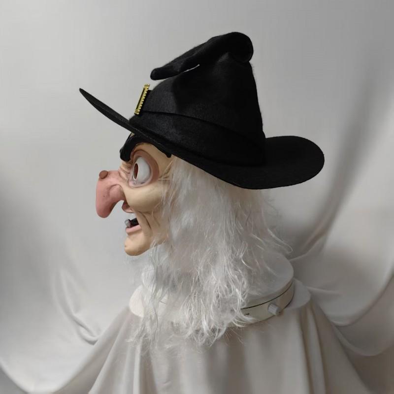 Halloweenská latexová čarodějnická maska s dlouhými vlasy a kloboukem Cosplay Party Vtipné rekvizity
