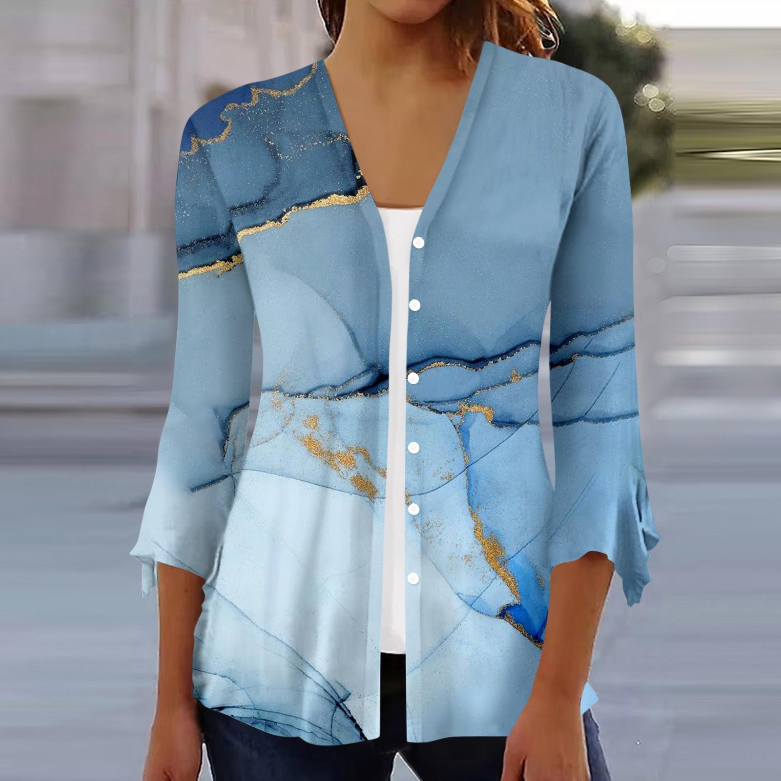 

Женский свободный повседневный кардиган с рукавами три четверти с принтом и расклешенными рукавами на пуговицах S